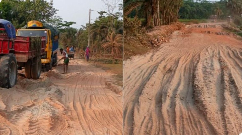 তালতলীতে সড়ক সংস্কারে ঠিকাদারের গাফিলতিতে ১২ মাসেও এগোয়নি ২৫