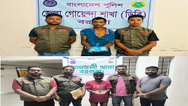 বরগুনায় ডিবি পুলিশের পৃথক অভিযানে মাদকসহ গ্রেফতার ২