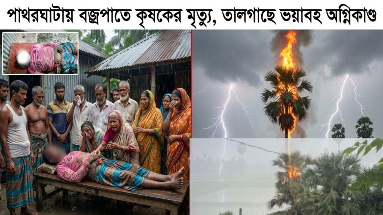 বরগুনায় বজ্রপাতে কৃষকের মৃত্যু ও তালগাছে ভয়াবহ অগ্নিকাণ্ড: