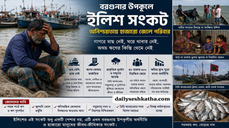 ভরা মৌসুমেও ইলিশ সংকটে বরগুনার উপকূল: দুর্দশায় হাজারো জেলে