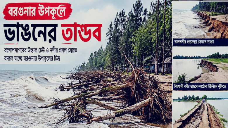 বরগুনার উপকূলে বাড়ছে নদী ও সাগরের ভাঙন, হুমকিতে জনপদ ও জীবিক
