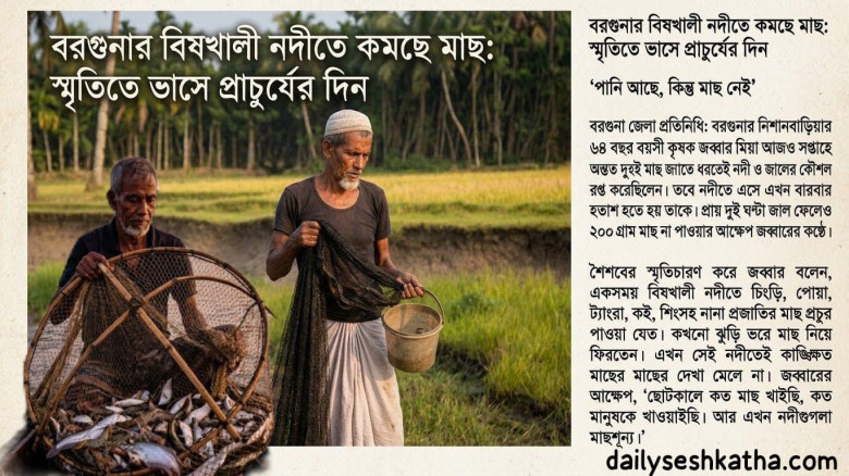 বরগুনার বিষখালী নদীতে কমছে মাছ: স্মৃতিতে ভাসছে প্রাচুর্যের দ
