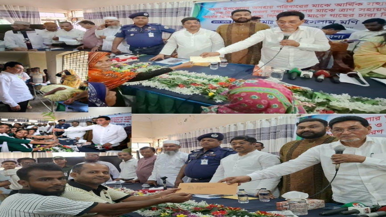 বামনায় অসহায়দের সহায়তা ও পূজামণ্ডপে অনুদান দিলেন চিফ হুইপ...